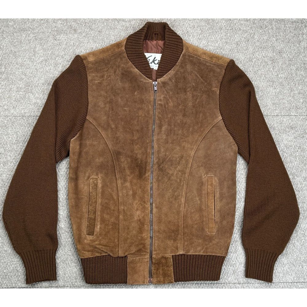 Niki Men's Vintage Full Zip Brown‎ Half Suede Sweater Jacket Size Small